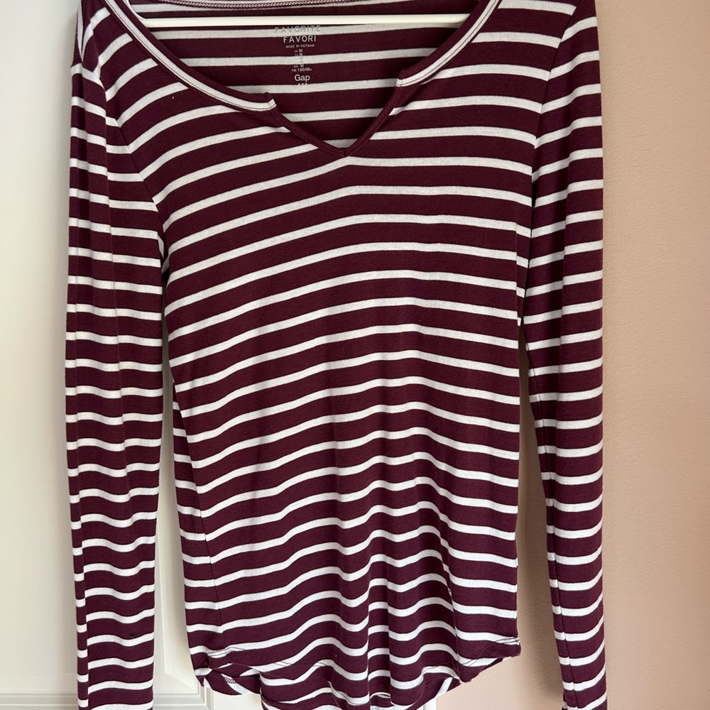 Apt. 9 Women's Burgundy Striped Long Sleeve Tee